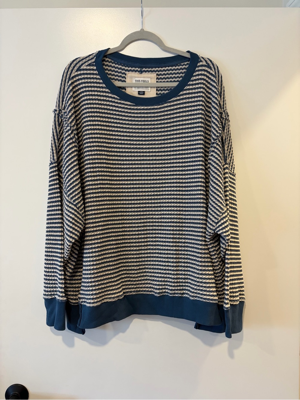 American Eagle Striped Navy and Cream Knit Pullover